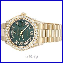 18K Gold 36mm Rolex President Day-Date 18038 Diamond Watch Green Dial 5.75 CT
