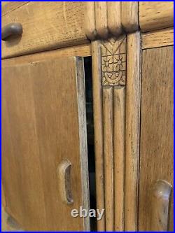 1930's Decorative Art Deco Nouveau Carved Sideboard Cabinet Vintage Honey Wood