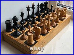 1950's Latvian Rare Vintage USSR Soviet Russian Wooden Chess Set Board Antique