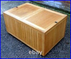 1960s vintage Heals military campaign style solid oak chest trunk coffee table