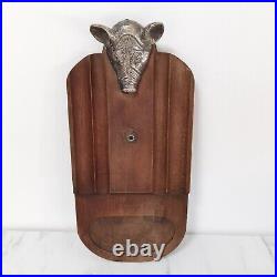 1970 Vintage Antique Valenti Wood Cutting Board Silver-Plated Bronze Pig head