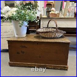 19thC Antique Chest, Vintage Wooden Storage Trunk Blanket Box Coffee Table