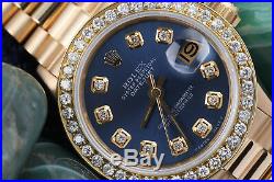 26mm Diamond Rolex 18K Yellow Gold Blue Dial Ladies Presidential Watch