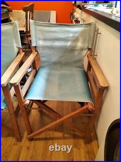 2 x Antique Vintage Directors Chair Canvas Solid Wood Frame Garden Porch Summer