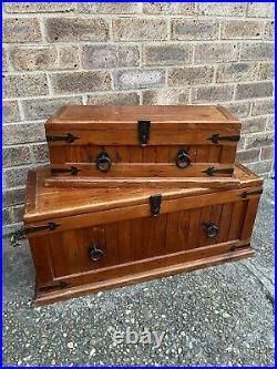 2no Solid Pine Trunk/vintage/old/ Chest / Antique Wood Blanket Box