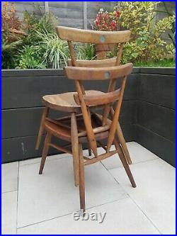 2x Ercol Blue Dot Stacking Wooden Vintage Antique Accent Occasional Chairs