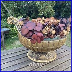 44cm Antique Vintage Gilt Wood Flower Bowl Vase Italian Hollywood Regency Rose