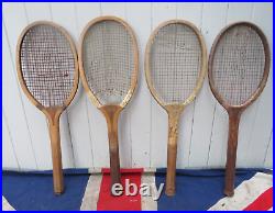 4 Antique Old Rare Vintage English Wooden Lawn Tennis Rackets Collectors Item