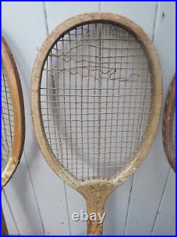 4 Antique Old Rare Vintage English Wooden Lawn Tennis Rackets Collectors Item