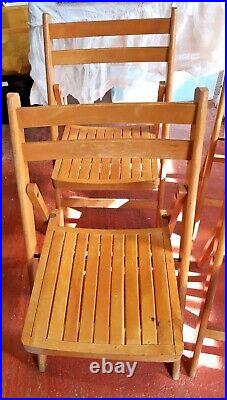 4 Vintage Beech Wood Folding Chairs