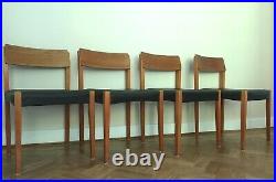 4 Vintage Mid Century Danish Style Dining Chairs Side Wood Black Vinyl 1960's