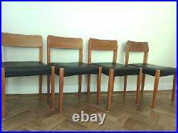 4 Vintage Mid Century Danish Style Dining Chairs Side Wood Black Vinyl 1960's