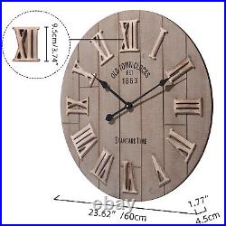60cm Extra Large Round Wooden Wall Clock Vintage Retro Antique Outdoor Wall Deco