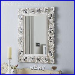 63 x 85cm Large Ornate Carved Vintage Chic Mirror Antique White
