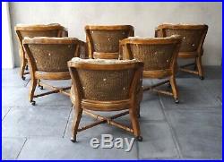 6 Vintage Dining Room Chairs Rattan and Wood on Casters Delivery Available