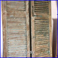 8FT! Vintage Painted Pair Green French Wooden Shutters Tall Decorative Pieces