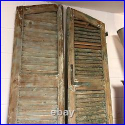 8FT! Vintage Painted Pair Green French Wooden Shutters Tall Decorative Pieces