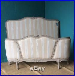 ANTIQUE FRENCH DOUBLE BED. OLD VINTAGE BED FRAME With NEW UPHOLSTERY