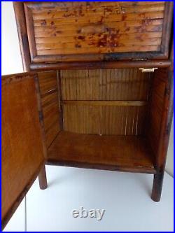 ANTIQUE VINTAGE Tiger Bamboo Cupboard Unit Bedside Table Boho Tiki Orginal