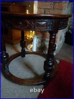 ANTIQUE Vintage Coffee Table Heavy Oak Carved GOTHIC Arts and Crafts Excellent