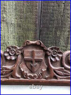 ANTIQUE vintage HAND CARVED OAK PICTURE FRAMES heraldic shield wood photo flora