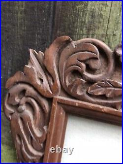 ANTIQUE vintage HAND CARVED OAK PICTURE FRAMES heraldic shield wood photo flora