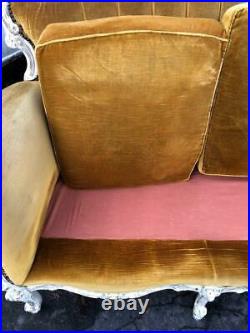 A Gold Silk Velvet French Louis Antique Vintage Shabby Chic Sofa Settee Couch