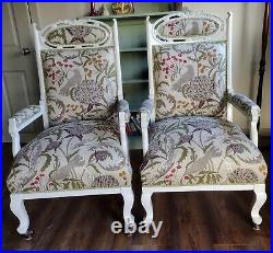 A Matching Pair Of Recovered & Painted Vintage Edwardian Armchairs