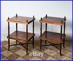 A Pair of Vintage Mahogany Brass Sofa Chair Bed Side Coffee Lamp Etagere Tables