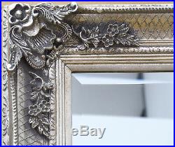 Abbey Large Shabby Chic Vintage Wall Leaner Mirror Silver 65 x 31
