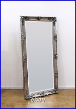 Amira Large Shabby Chic Vintage Wall Leaner Mirror Antique Silver 165cm x 79cm