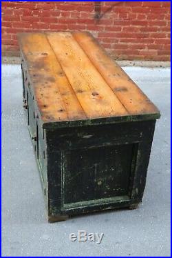Antique 5ft Country Store Counter Table Green Workbench Vintage Old Paint Desk