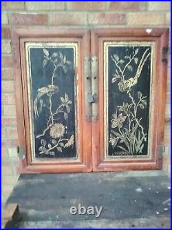 Antique Architectural Vintage Carved Oriental Wooden Panels x 2