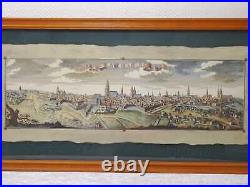 Antique Art Print Panorama Wroclaw Wood Frame Vintage 101 CM X 48,5 CM