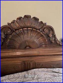 Antique Bed French Double Bed 19th Century Rococo Carved Walnut Vintage