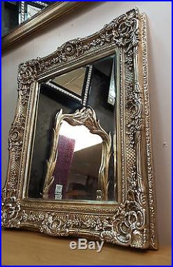 Antique Champagne Silver Ornate Vintage French Beveled Wall Mirror 85x75cm New