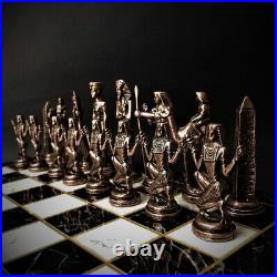 Antique Chess Set Vintage Cleopatra Pharaoh Pieces Marble Wood Board Great Gift