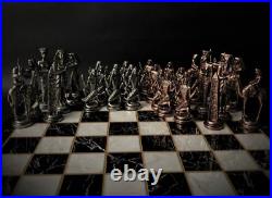 Antique Chess Set Vintage Cleopatra Pharaoh Pieces Marble Wood Board Great Gift