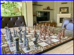 Antique Chess Set Vintage Crusader Pieces and Wood Board For Adult, Gift For Him
