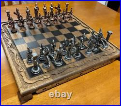 Antique Chess Set Vintage Wood Chess Board Pegasus Chess Pieces, Gift For Dad