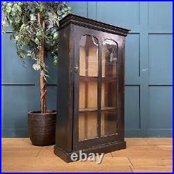 Antique Ebonized Glazed Cabinet / Black Glazed Drinks Cabinet / Display Bookcase