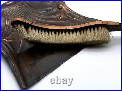 Antique Engraved Copper Scoop & Vintage Wood Brush Crumb Whisk 1920s
