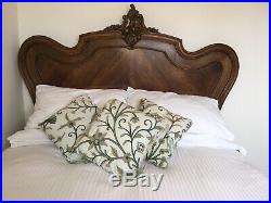 Antique French Baroque-style Rococo Wood Double Bed Vintage
