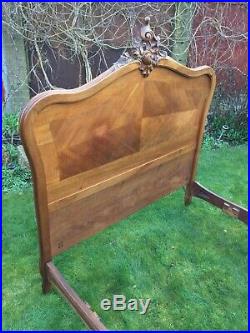 Antique French Rococo Crested Bed Frame 1900s Wood Carved Small Double Vintage
