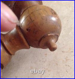 Antique French Wood Treen Sewing Clamp Pin Cushion Wool String Holder Vintage