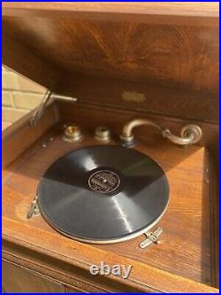 Antique Gramophone Metrophone Record Player Wood Standing Record Player Vintage