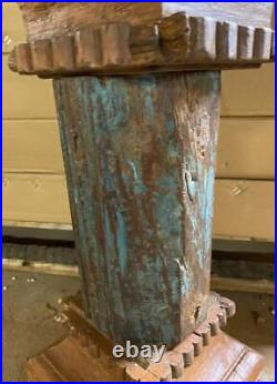 Antique Indian Pillar Column Pedestal Solid Wood 61cm High Vintage Original