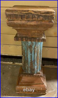 Antique Indian Pillar Column Pedestal Solid Wood 61cm High Vintage Original