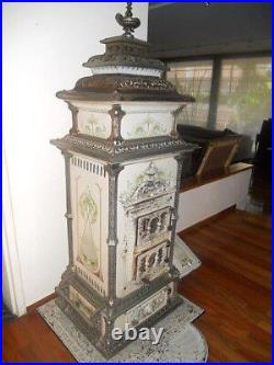 Antique KUPPERSBUSCH old vintage wood stove ceramic engraved 1850s w sidebox