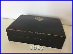 Antique Lacquer Wood Box Russian Eagle Crest Gold Black Vintage Trinket Storage